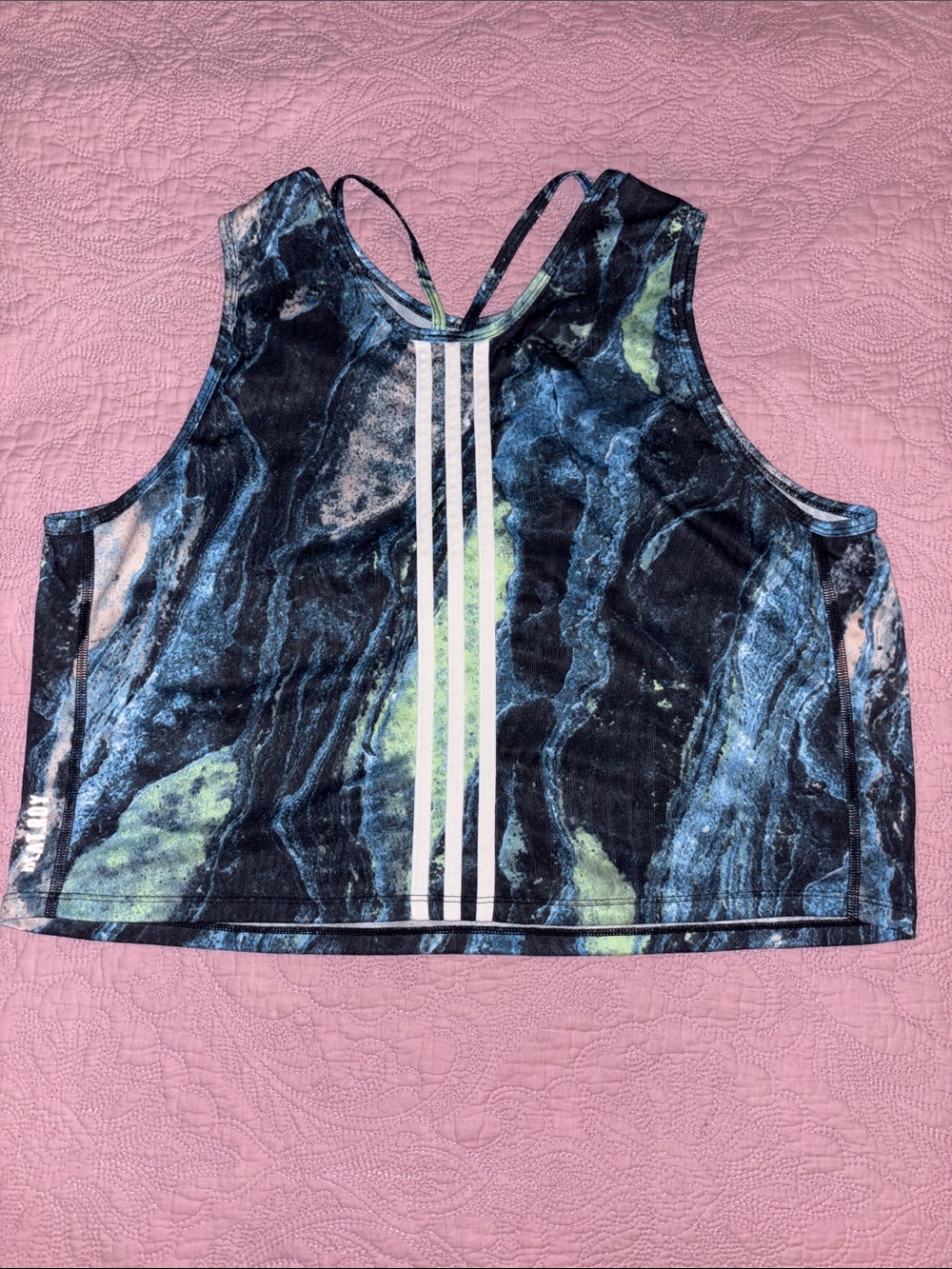 adidas Marble-Print Racerback Crop Top - Picture 2 of 2